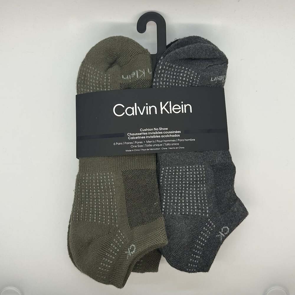 Calvin Klein Cushion No Show Socks 6 Pairs One Size Fit Men's Size 7-12 - New!